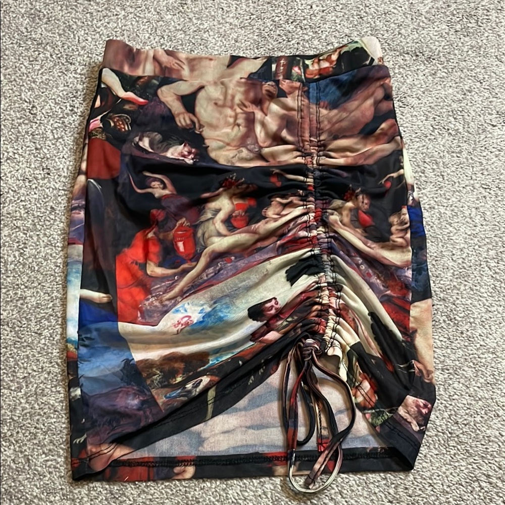 Artistic Print Ruched Skirt